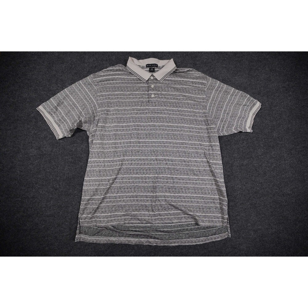 Vintage Nike Golf Men’s XXL Abstract AOP Polo Shirt Beige Black Y2K
